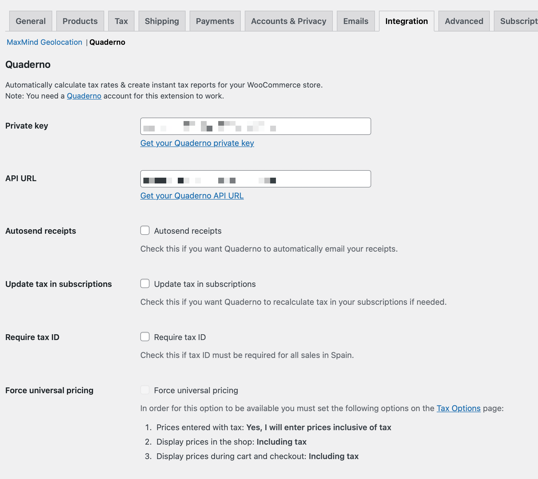 Woocommerce settings